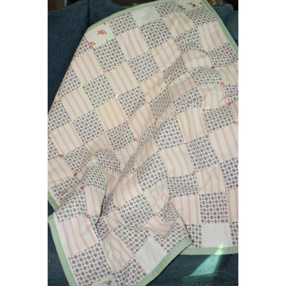 Patchwork Reversible Baby Quilt - 42 x 36 inches - Play Pad for Nursery